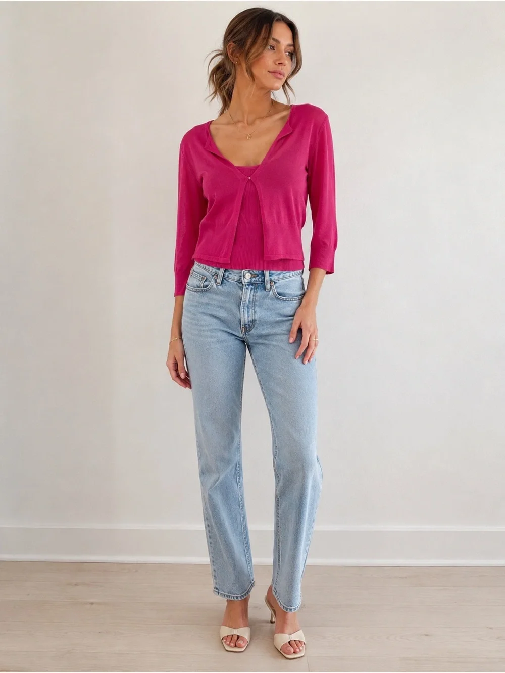 Express Y2K Hot Pink Knit Cami Cardigan Sweater Set Size Small